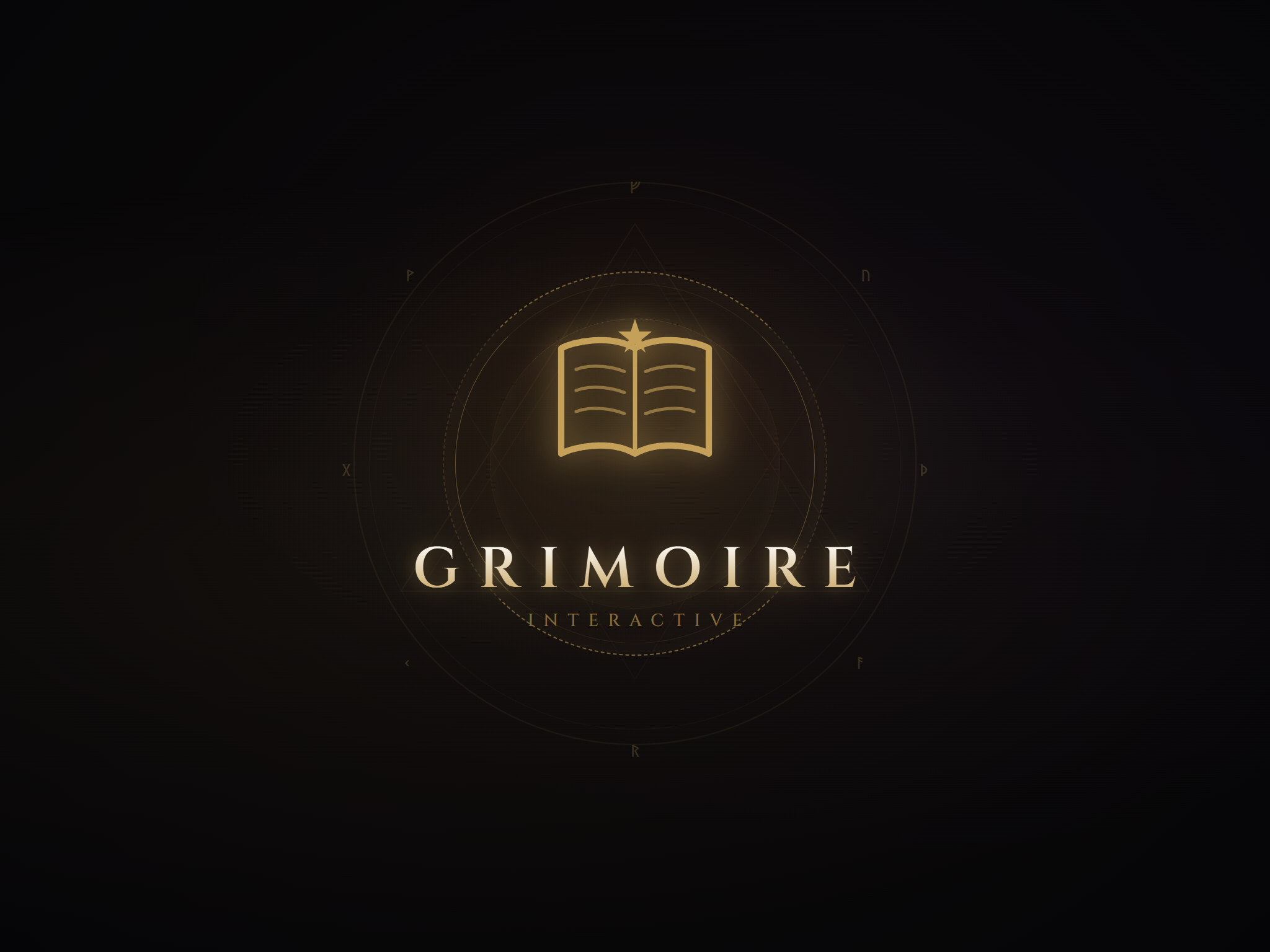 Logo von Grimoire Interactive: ein leuchtendes Grimoire mit dem Studionamen darunter.
